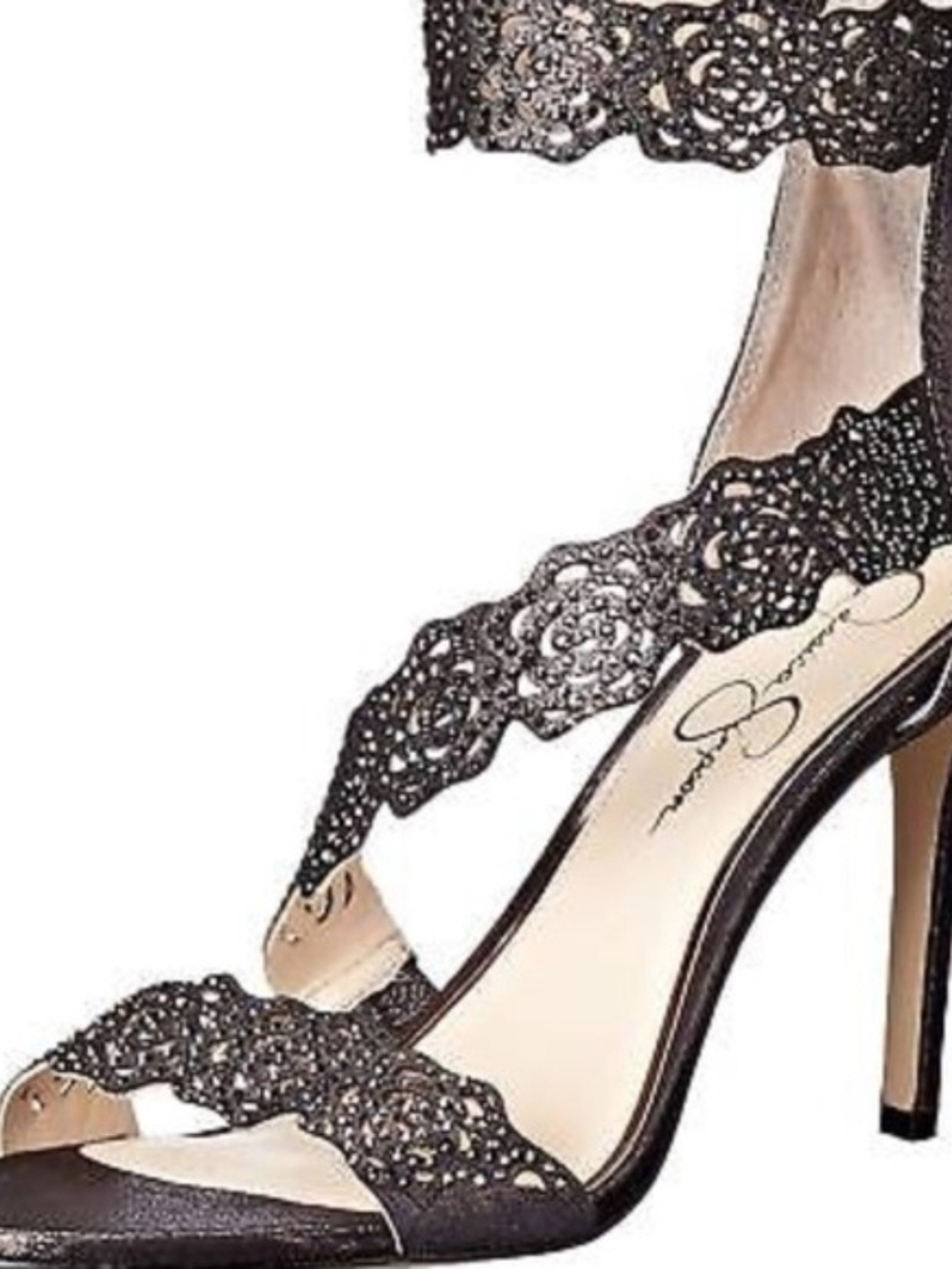 Jessica Simpson Geela Black/gunmetal Stiletto Dress Embellished Open
